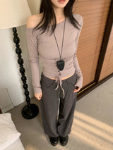 ロアナバックコルセットワンオフショルダーTシャツ