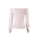カーブボタンオフショルダーTシャツ [Pink]
