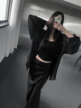 crinkle sheer overfit shirt (2color)