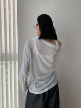 Two-wear loose long-sleeved off-shoulder T-shirt