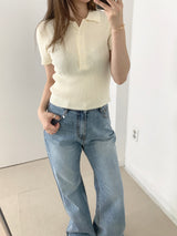 Loewe Ribbed Button Collar Short Sleeve Knit