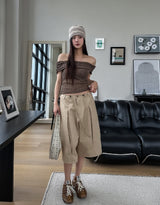Node cut string cotton bermuda shorts