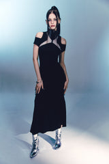 Mesh Cross Point Mermaid Dress Long (black) 