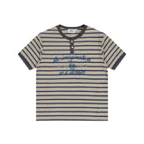 XTT133 カーブストライプヘンリーネックTシャツ (モカ)