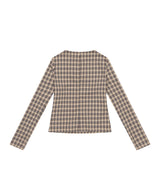 Twisted Check High-neck Top _ BEIGE