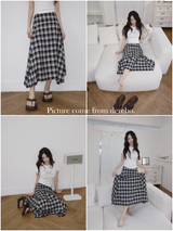 Black Checkered Unbalanced Long Skirt