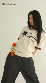 Shooting star Ringer tee @ Ivory * red