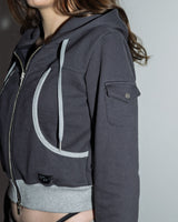 Cropped Hooded Zip-up Jacket Charcoal x Melange gray