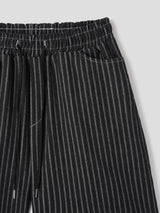 Striped Bermuda Carpenter Denim Wide Pants 2COLOR