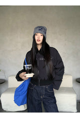 Black beads wool collar short padded coat