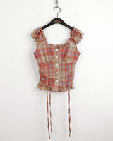 fullin Shirring String Button Sleeveless Blouse