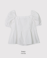 Square Puff Ribbon Short Sleeve Blouse (2color)