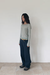 WIDE CUFFS COTTON PANTS (BLUE)