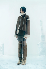 Asym Shearling Wedge Boot / Stone Brown