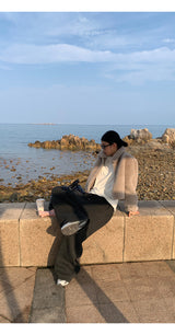 Mink collar short zip-up fur jumper jacket