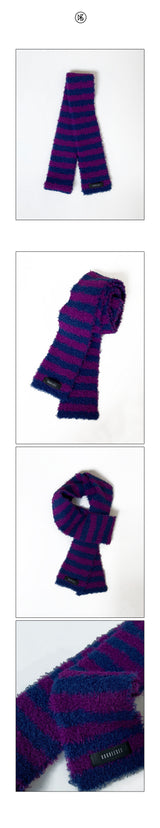 Hairy Stripe Knit muffler (navy/purple)