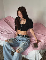 MUSE Lace Puff Crop Short Sleeve