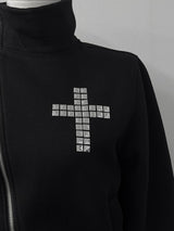 クロススタッドダイアゴナルウォーマージップアップ (fleece-lined / 2color)