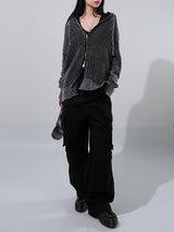 (UNISEX) ダイメッシュフードジップアップニット