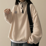 Sung high neck color scheme snap tab fleece anorak sweatshirt