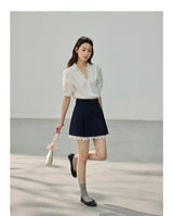 High-Waisted Lace Trim Slim H-Line Mini Skirt