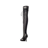 メッシュレースアップオープントゥブーツヒール(Black)