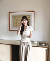 [ daily workwear ]　シャーリングベーシックリネンドレープトップ