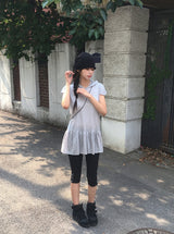 Benz Color Matching Button Capri Three Quarter Leggings Pants