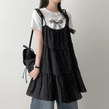 Longs リボンストリングドットカンカンドレス