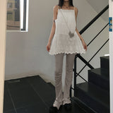 Higet shirring wrinkle bottom slit layered banding long leggings pants