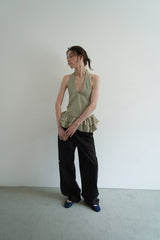Gingham halter blouse_khaki