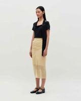 Sheer Shirring Slit Skirt _ YELLOW
