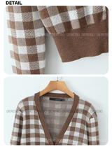 Brown V Checkered Long Sleeve Cardigan