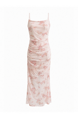 PINK BLOSSOM MESH-OVERLAY FLORAL DRESS