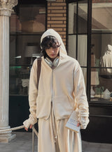 Henne warmer layered two way hoodie zip-up