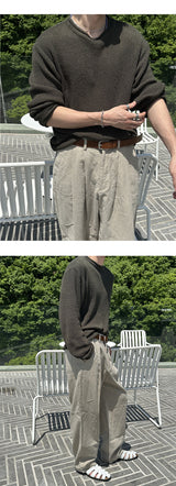 [S/S] ハッチバックルリネンラウンドネック二ット