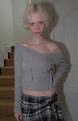 C EYELET RIBBON TIED T_GREY
