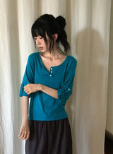 Lei Button Roll-up Long Sleeve Tee