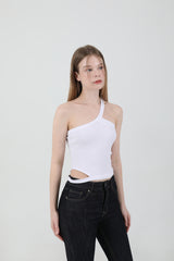 Unbalance Halter Neck Slit Sleeveless White