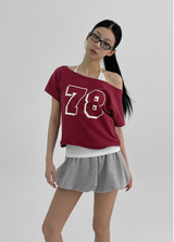 [MADE] チャプレイレタリングオフショルダー半袖Tシャツ
