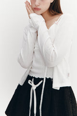 Ribbon Punching Cardigan Ivory