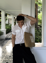 Look Hour Light Texture Muscle Roll Up Short Sleeve Shirt