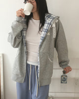 Kidder Check lace oversized-fit hooded zip-up