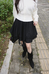 Deep cotton lace unbalanced midi skirt