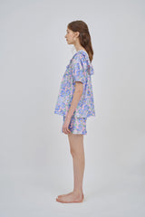 ULLALA PAJAMA Blooming Short-sleeve Two-piece Blue Purple[24146WTSSN]