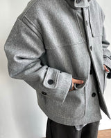 Carbon Wool Hooded Half Coat