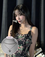 [チョ・ユリ, チュウ Necklace] エンジェリックハートロックレイヤードネックレス - Silver Color