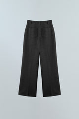 PINTUCK WIDE WOOL SLACKS PANTS - BLACK