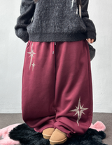 wide balloon fleece-lined hustle fire print wide long pants 🩶 3 COLOR