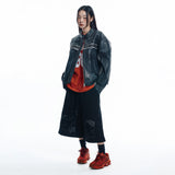 Washed Line Leather Jacket - BLACK